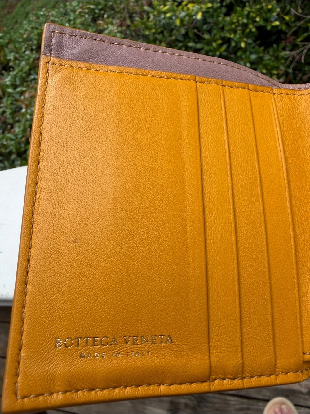 Bottega Veneta Woven Leather Snap Wallet in Mustard GUC